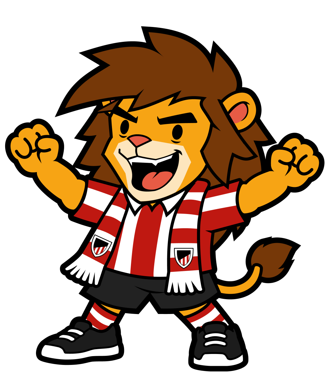 Ilustración de león del Athletic con estética Bilbao Lions celebrando un gol en la grada.
